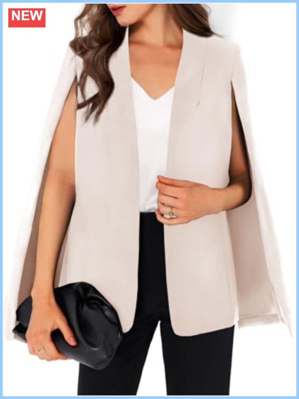Womens Cape Blazer Split Sleeve Open Front Polyester Spandex Work Jacket